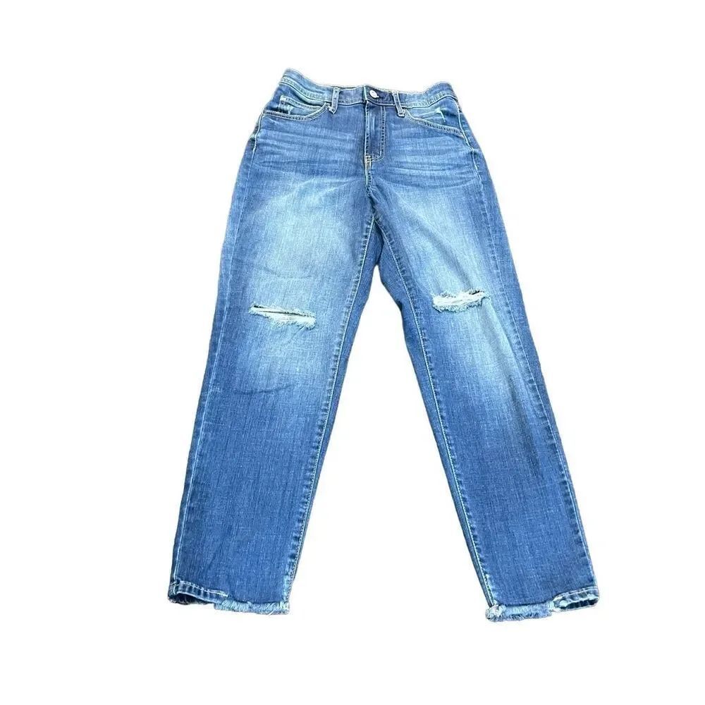 FRAYED Distressed High Waist Tapered Boyfriend Baggy Fit Jeans Size 25